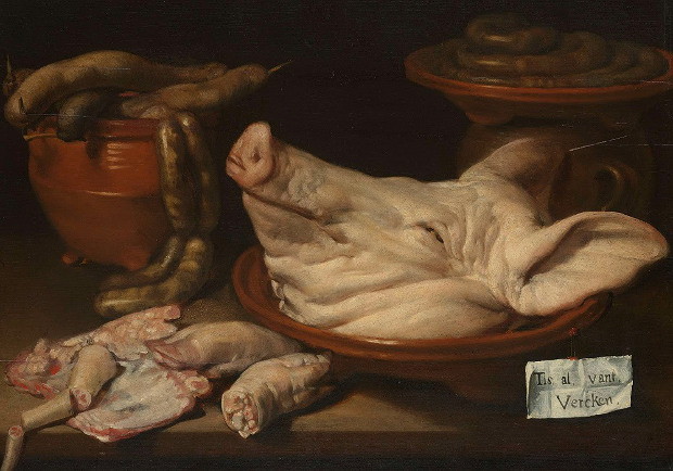 Γουρουνοκεφαλή για μαγείρεμα, σε πίνακα του 17ου αιώνα
